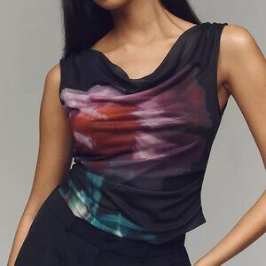 NEW ANTHROPOLOGIE The Sloane Cowl-Neck TanK Top S Small Black Floral